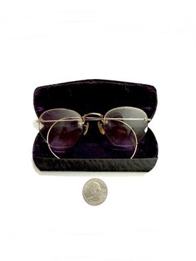 Antique 1930s 12K GF Gold Rim Bifocal Wire Rim Glasses with Original Case